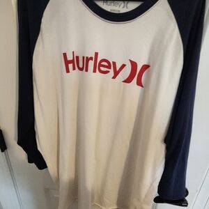 Hurley White and Navy Blue Long Sleeve Shirt
